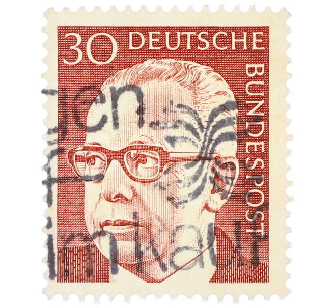 Почтовая марка 30 пфеннигов 1971 года Западная Германия (ФРГ) «Президент Густав Хайнеман» (Артикул: T11-39349) — Фото №1