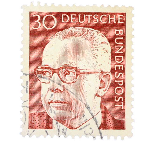 Почтовая марка 30 пфеннигов 1971 года Западная Германия (ФРГ) «Президент Густав Хайнеман» (Артикул: T11-39351) — Фото №1