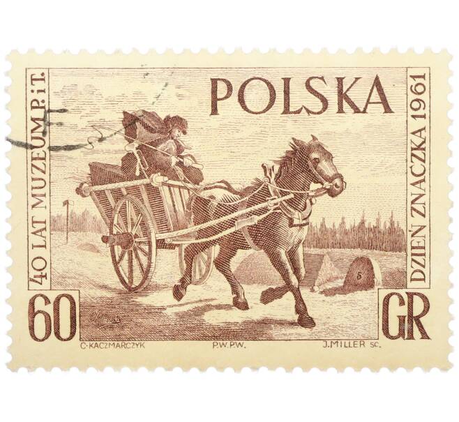 Почтовая марка 60 грошей 1961 года Польша «40-летие Музея почты и телекоммуникаций» (Артикул: P2-1132) — Фото №1
