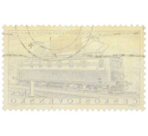 Почтовая марка 1 крона 1956 года Чехословакия «Европейская конференция по расписанию движения грузовых поездов — Электровоз типа E499.0» — Фото №2