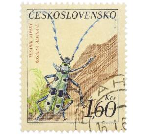 Почтовая марка 1.6 кроны 1962 года Чехословакия «Жуки — Усач альпийский (Rosalia alpina)» — Фото №1