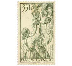 Почтовая марка 35 геллеров 1956 года Чехословакия «Сбор хмеля (Humulus lupulus)» — Фото №1