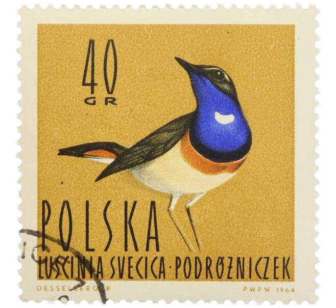 Почтовая марка 40 грошей 1964 года Польша «Водоплавающие птицы — Варакушка» (Артикул: P2-1278) — Фото №1