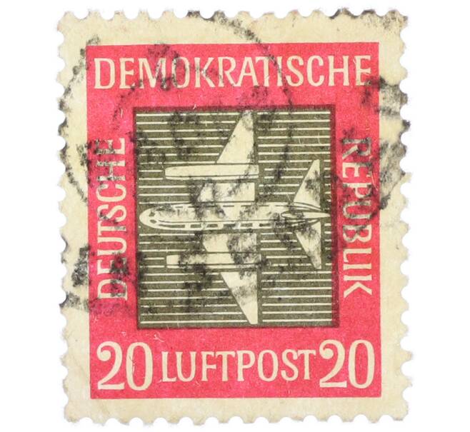 Почтовая марка 20 пфеннигов 1957 года Восточная Германия (ГДР) «Самолет» (Авиапочта) (Артикул: P2-1293) — Фото №1