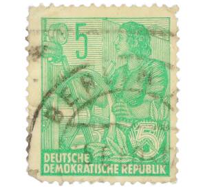 Почтовая марка 5 пфеннигов 1953 года Восточная Германия (ГДР) «Пятилетний план — Работница ткацкой фабрики» — Фото №1