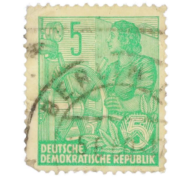 Почтовая марка 5 пфеннигов 1953 года Восточная Германия (ГДР) «Пятилетний план — Работница ткацкой фабрики» (Артикул: P2-1295) — Фото №1