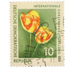 Почтовая марка 10 пфеннигов 1961 года Восточная Германия (ГДР) «Международная садовая выставка в Эрфурте — Тюльпан (Tulipa gesneriana)» — Фото №1