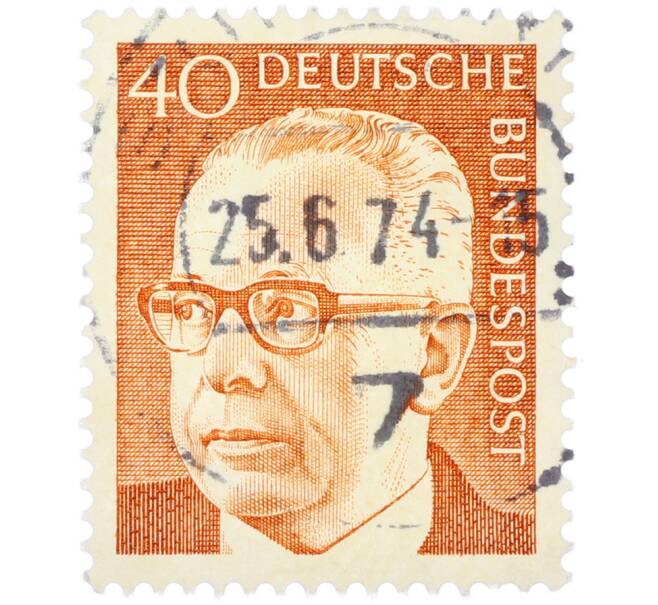 Почтовая марка 40 пфеннигов 1971 года Западная Германия (ФРГ) «Президент Густав Хайнеман» (Артикул: T11-39440) — Фото №1