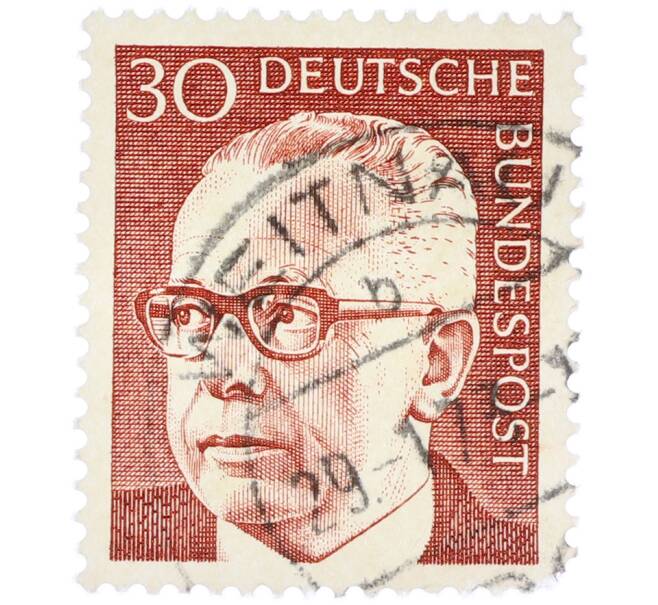 Почтовая марка 30 пфеннигов 1971 года Западная Германия (ФРГ) «Президент Густав Хайнеман» (Артикул: T11-39449) — Фото №1