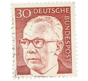 Почтовая марка 30 пфеннигов 1971 года Западная Германия (ФРГ) «Президент Густав Хайнеман» — Фото №1