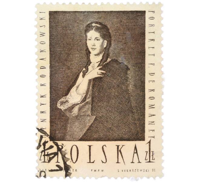 Почтовая марка 1 злотый 1959 года Польша «Портрет госпожи де Романе (Генрик Родаковский)» (Артикул: K12-78289) — Фото №1