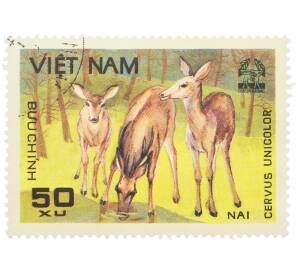 Почтовая марка 50 су 1981 года Вьетнам «Индийский замбар (Cervus unicolor)» — Фото №1
