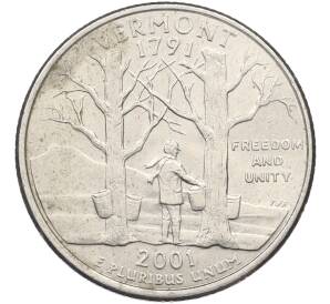 1/4 доллара (25 центов) 2001 года D США «Штаты и территории — Вермонт» — Фото №1