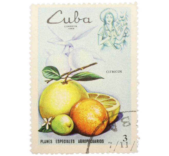 Почтовая марка 3 сентаво 1969 года Куба «Сельское хозяйство — Фрукты» (Артикул: K12-78587) — Фото №1