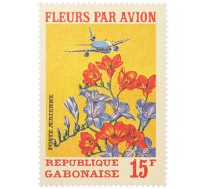 Почтовая марка 15 франков 1971 года Габон «Цветы самолетом — Фрезия» (Авиапочта) — Фото №1