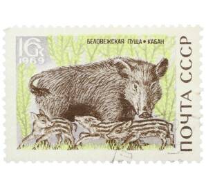 Почтовая марка 16 копеек 1969 года «Беловежская пуща — Кабан» — Фото №1
