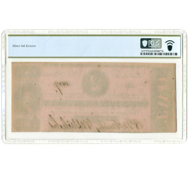 Банкнота 2 доллара 1862 года Конфедеративные Штаты Америки — в слабе PCGS (Choice UNC 63) (Артикул: K10-13221) — Фото №2