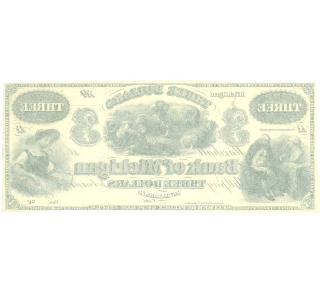 Банкнота 3 доллара 1862-1865 года США (Банк Мичигана) (Артикул: K10-13223) — Фото №2