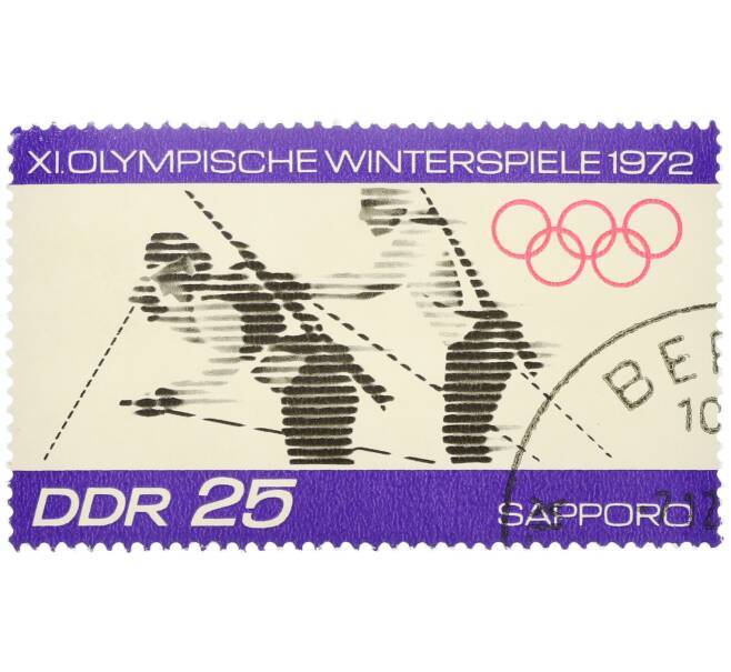Почтовая марка 25 пфеннигов 1972 года Восточная Германия (ГДР) «XI зимние Олимпийские игры в Саппоро (Япония) — Биатлонисты» (Артикул: K12-79168) — Фото №1