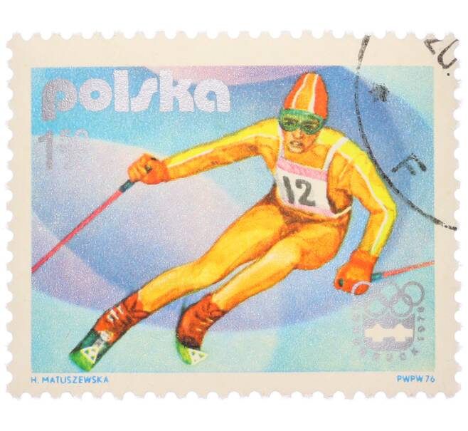 Почтовая марка 1.5 злотых 1976 года Польша «XII зимние Олимпийские игры в Инсбруке (Австрия) — Лыжник» (Артикул: K12-79220) — Фото №1