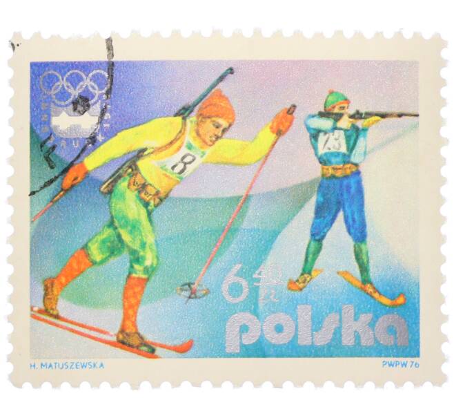 Почтовая марка 6.4 злотых 1976 года Польша «XII зимние Олимпийские игры в Инсбруке (Австрия) — Биатлон» (Артикул: K12-79223) — Фото №1