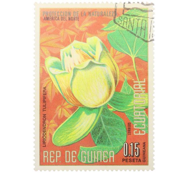 Почтовая марка 0.15 песеты 1974 года Экваториальная Гвинея «Охрана природы — Лириодендрон тюльпановый» (Артикул: K12-79305) — Фото №1