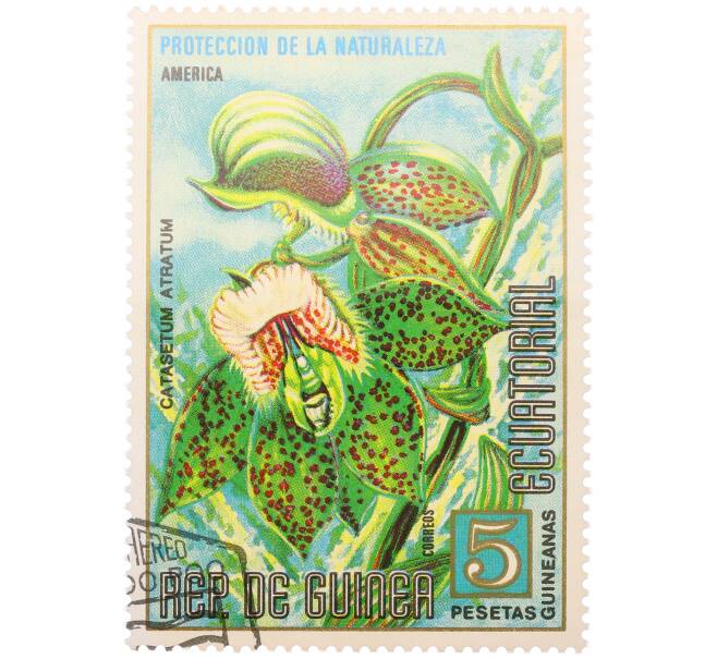 Почтовая марка 5 песет 1974 года Экваториальная Гвинея «Охрана природы — Катасетум темный» (Артикул: K12-79310) — Фото №1