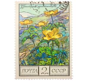 Почтовая марка 2 копейки 1976 года «Цветы гор Кавказа — Прострел золотистый» — Фото №1