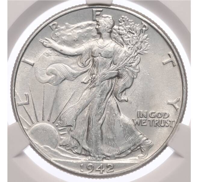 Монета 1/2 доллара 1942 года США — в слабе CPRC (MS61) (Артикул: K10-13333) — Фото №1