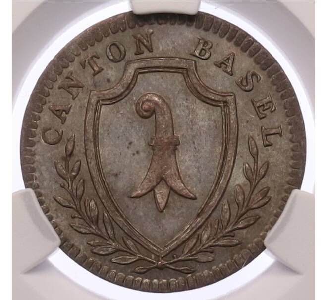 Монета 1/2 батцена 1809 года Швейцария — кантон Базель — в слабе CPRC (MS63) (Артикул: K10-13336) — Фото №1