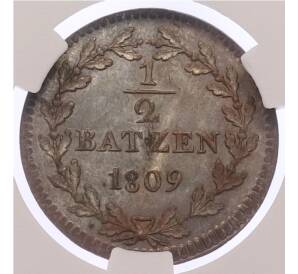 1/2 батцена 1809 года Швейцария — кантон Базель — в слабе CPRC (MS63) — Фото №2