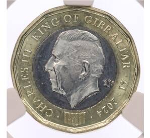 1 фунт 2024 года Гибралтар «Коронация Карла III» — в слабе CPRC (MS67) — Фото №1