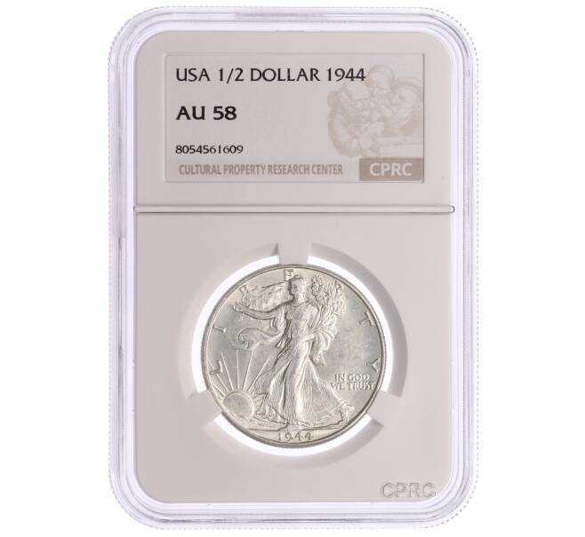 Монета 1/2 доллара 1944 года США — в слабе CPRC (AU58) (Артикул: K10-13331)