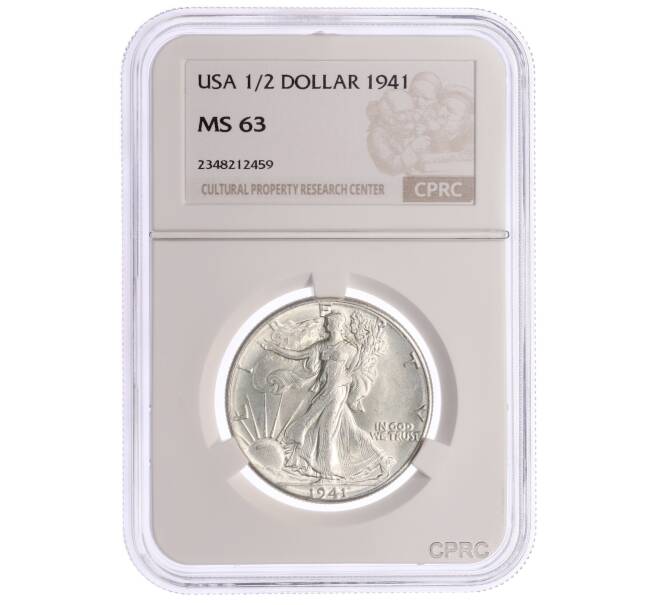Монета 1/2 доллара 1941 года США — в слабе CPRC (MS63) (Артикул: K10-13334)