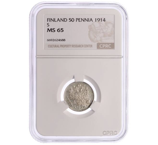Монета 50 пенни 1914 года Русская Финляндия — в слабе CPRC (MS65) (Артикул: K10-13337)