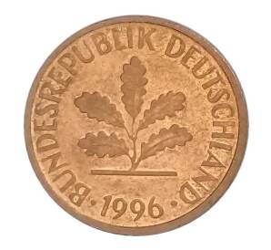 1 пфенниг 1996 года F Германия — Фото №1