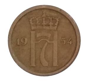 1 эре 1954 года Норвегия — Фото №1
