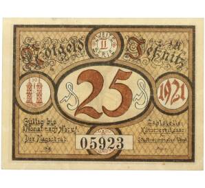 25 пфеннигов 1921 года Германия — город Йесниц (Нотгельд) — Фото №2