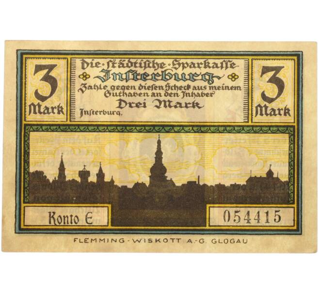Банкнота 3 марки 1922 года Германия — город Инстербург (Нотгельд) (Артикул: K10-13629) — Фото №2