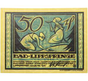 50 пфеннигов 1921 года Германия — город Бад-Липшпринге (Нотгельд) — Фото №1