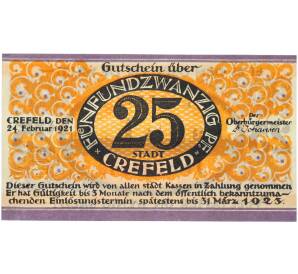 25 пфеннигов 1921 года Германия — город Крефельд (Нотгельд) — Фото №1