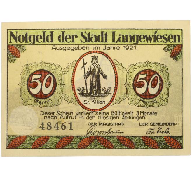 Банкнота 50 пфеннигов 1921 года Германия — город Лангевизен (Нотгельд) (Артикул: K10-13671) — Фото №2