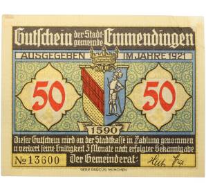 50 пфеннигов 1921 года Германия — город Эммендинген (Нотгельд) — Фото №2