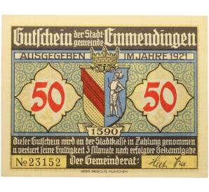 50 пфеннигов 1921 года Германия — город Эммендинген (Нотгельд) — Фото №2