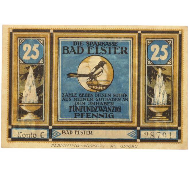 Банкнота 25 пфеннигов 1922 года Германия — муниципалитет Бад-Эльстер (Нотгельд) (Артикул: K10-13687) — Фото №1