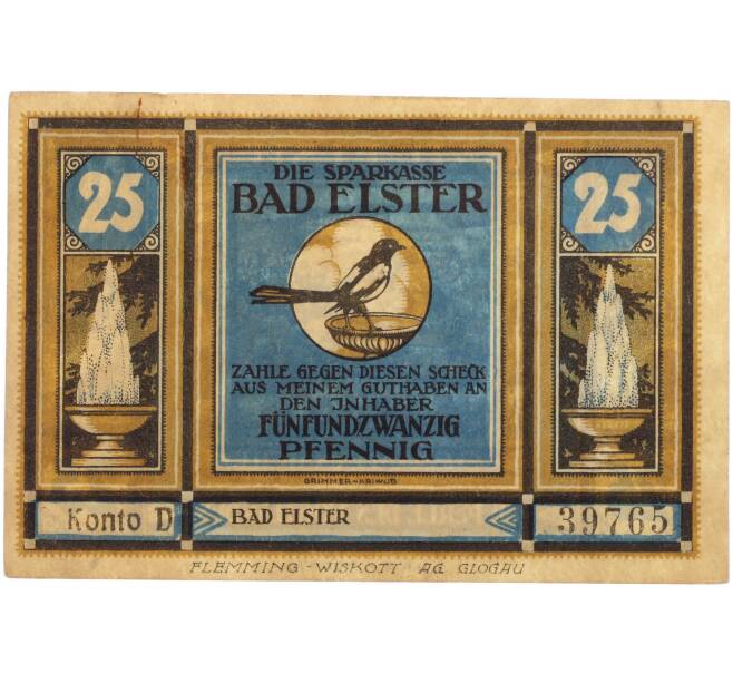 Банкнота 25 пфеннигов 1922 года Германия — муниципалитет Бад-Эльстер (Нотгельд) (Артикул: K10-13689) — Фото №1
