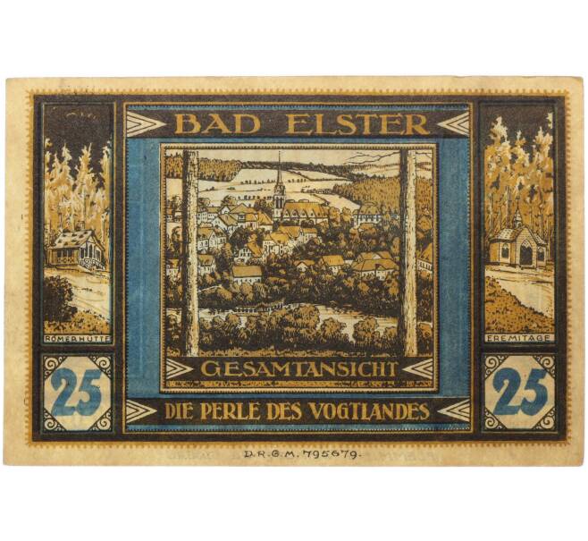 Банкнота 25 пфеннигов 1922 года Германия — муниципалитет Бад-Эльстер (Нотгельд) (Артикул: K10-13689) — Фото №2