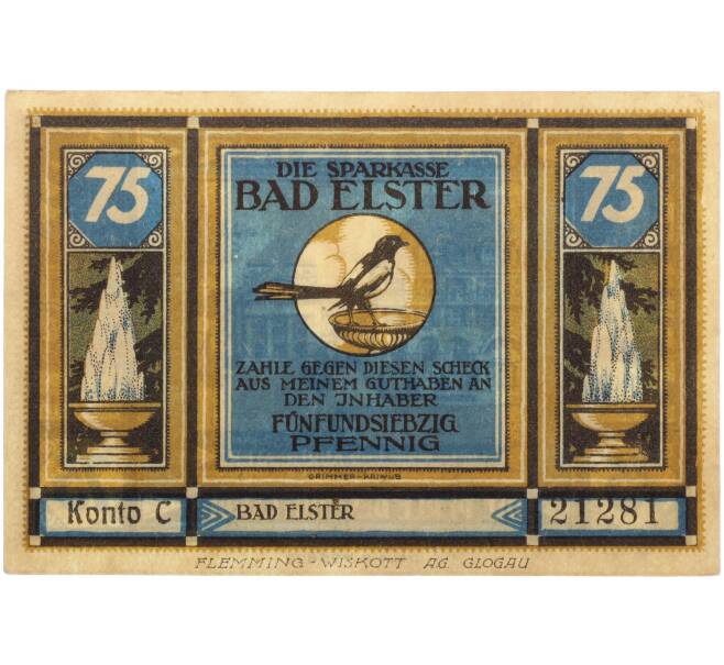 Банкнота 75 пфеннигов 1922 года Германия — муниципалитет Бад-Эльстер (Нотгельд) (Артикул: K10-13694) — Фото №1