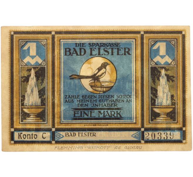 Банкнота 1 марка 1922 года Германия — муниципалитет Бад-Эльстер (Нотгельд) (Артикул: K10-13699) — Фото №1