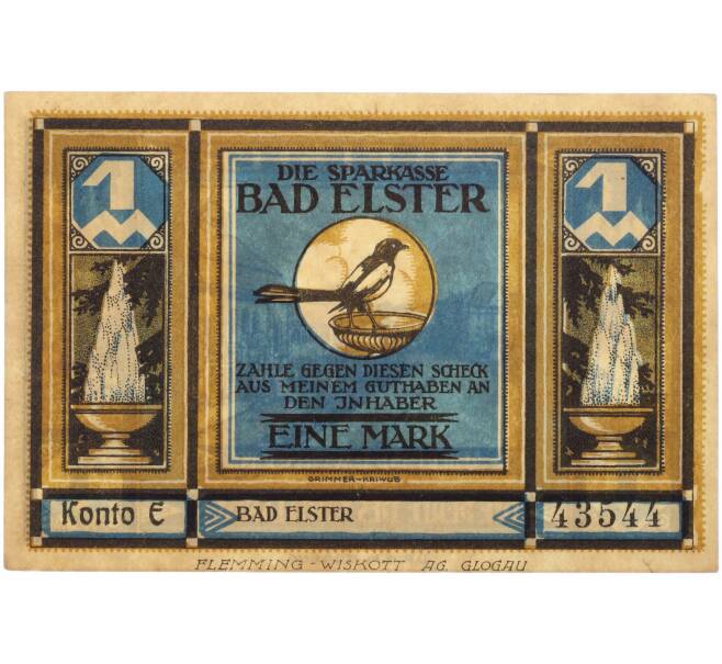 Банкнота 1 марка 1922 года Германия — муниципалитет Бад-Эльстер (Нотгельд) (Артикул: K10-13700) — Фото №1